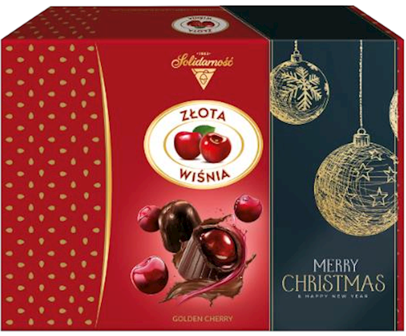 Solidarnosc, Zlota Wisnia/Golden Cherry in Chocolate Holiday Candy Gift Box, 300g/10.58oz (Pack of 6)