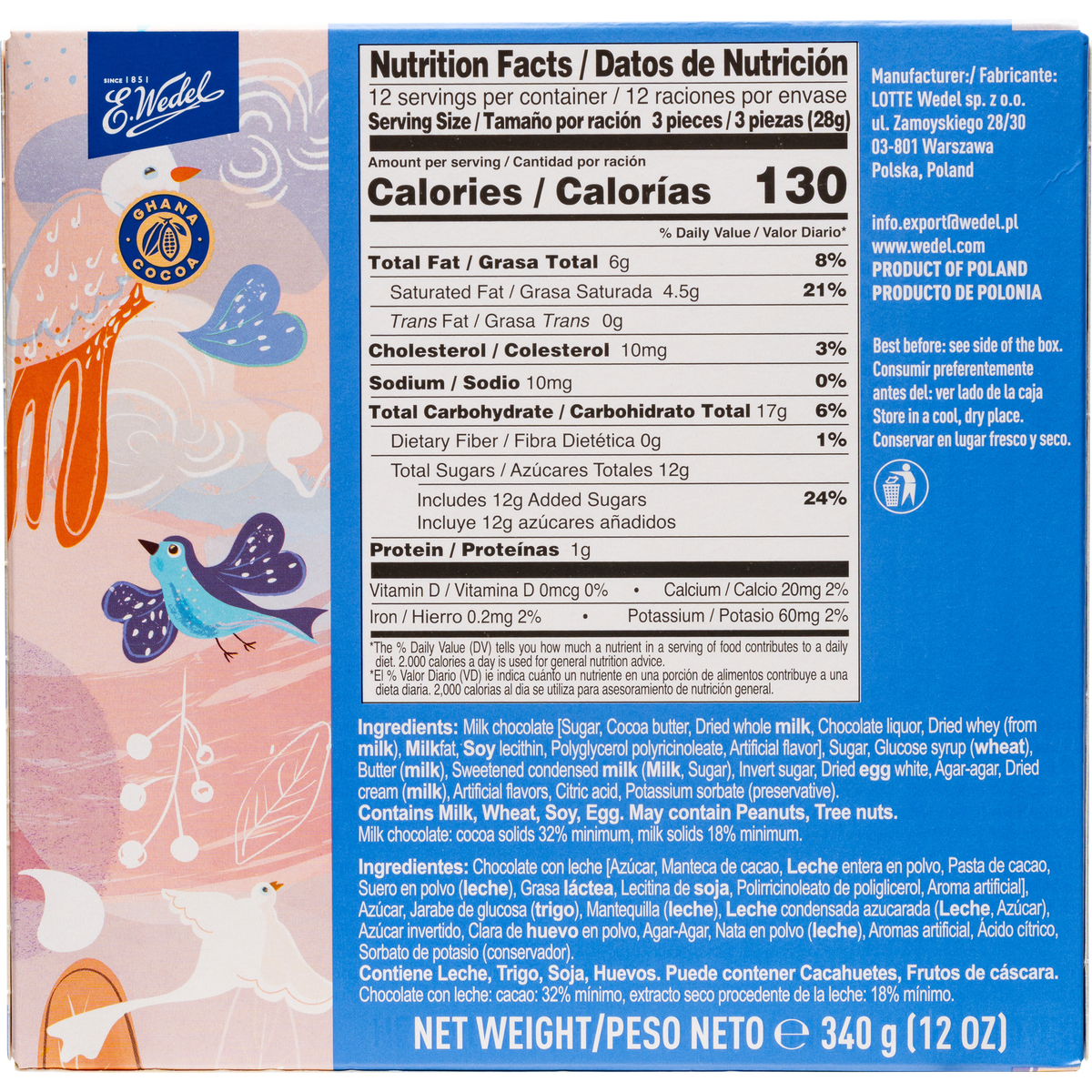 E. Wedel Ptasie Mleczko Polish Bird's Milk – Creamy Marshmallow in Milk Chocolate, 340g