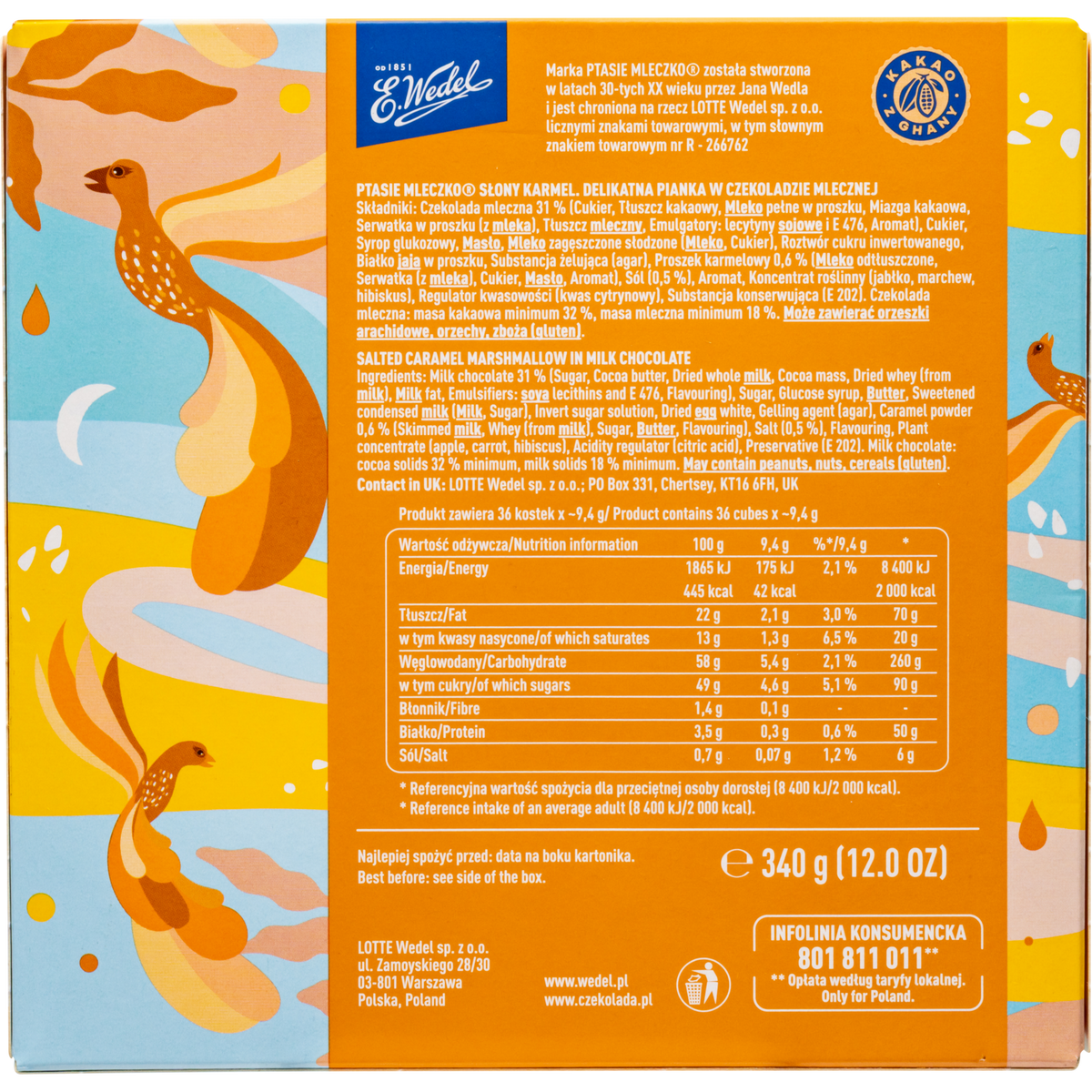 E. Wedel Ptasie Mleczko Polish Bird's Milk – Salted Caramel Marshmallow in Milk Chocolate, 340g
