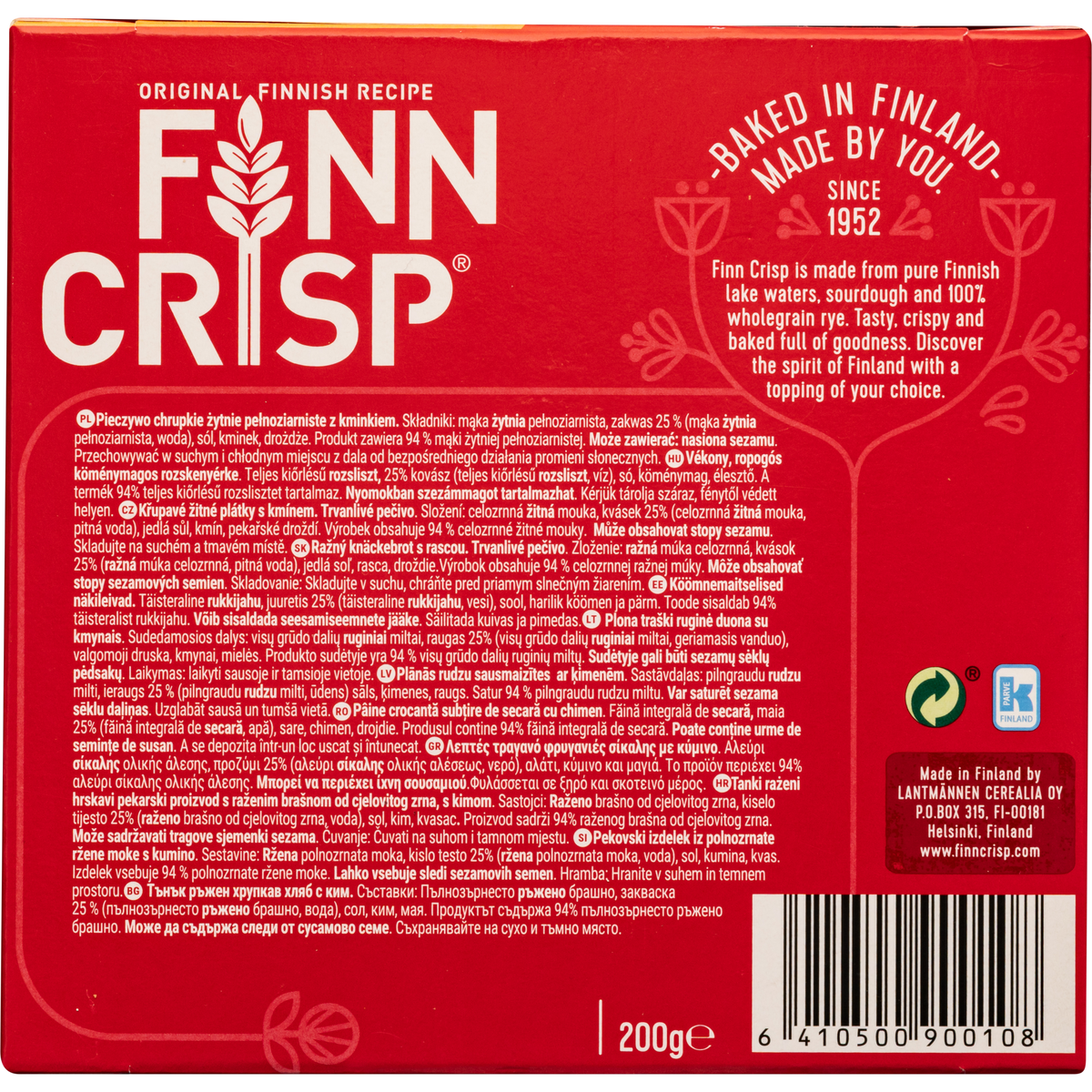Finn Crisp Caraway Sourdough Rye Crispbread Thins, 100% Whole Grain, 7.05 oz (200 g)
