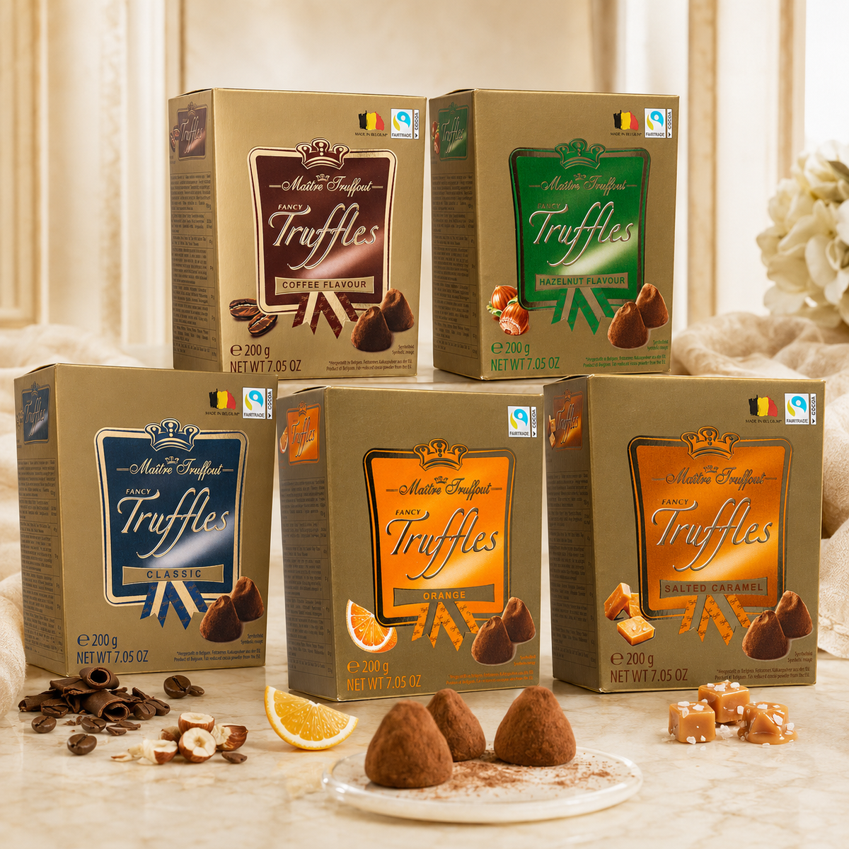 Maitre Truffout Orange Belgian Cocoa-Dusted Truffles, 200g