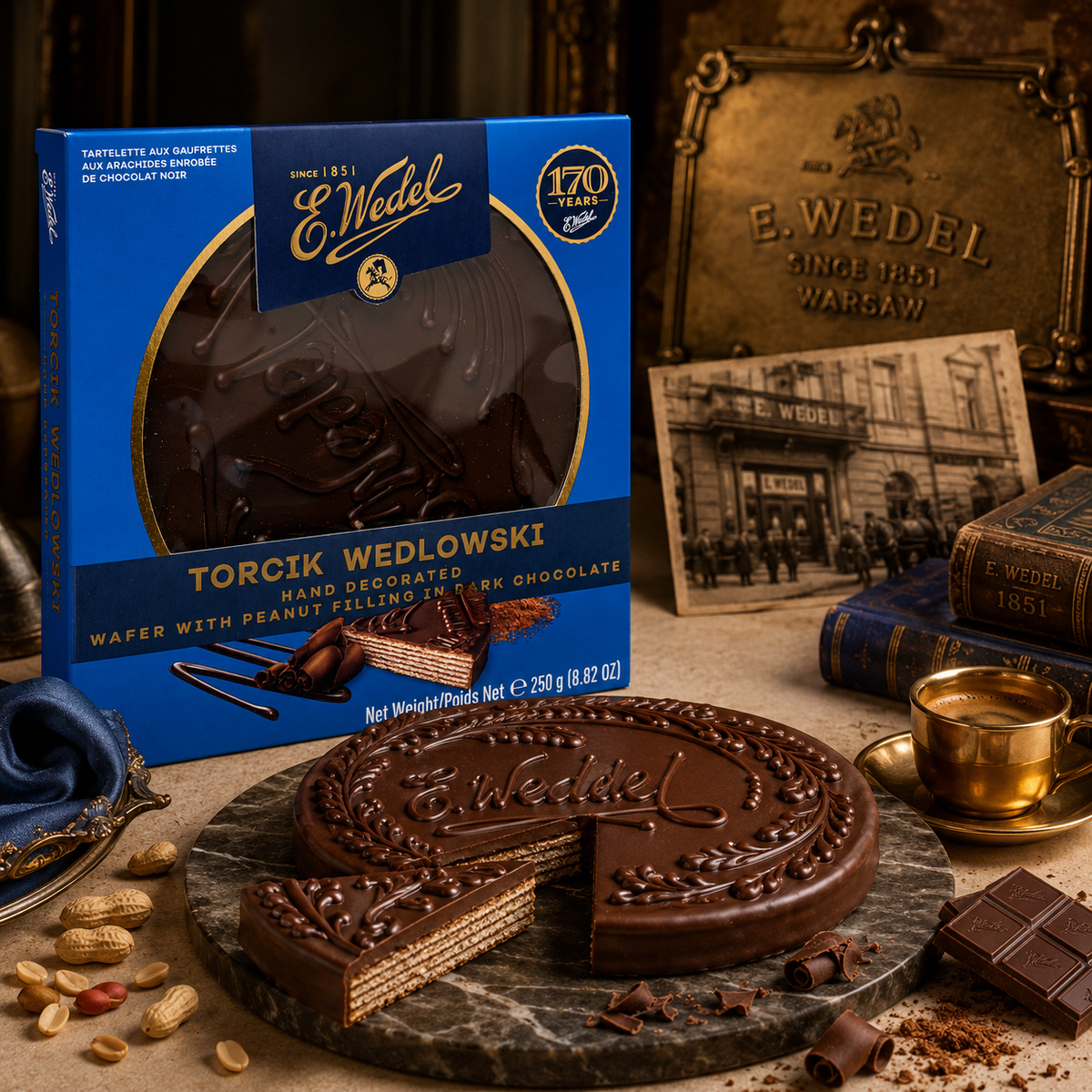 E. Wedel Torcik Wedlowski Hand-Decorated Dark Chocolate Wafer Cake, 8.82 oz (250 g)