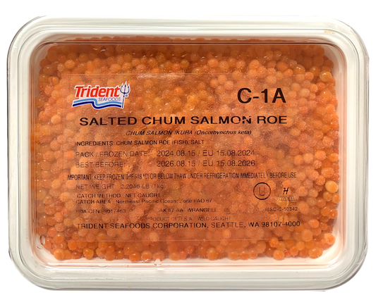 C-1A Salted Chum Salmon Roe, Net Caught Alaskan Red Caviar, Trident Seafoods, Kosher & Halal Salmon Ikura (Oncorhynchus Keta), 1kg/2.2lb