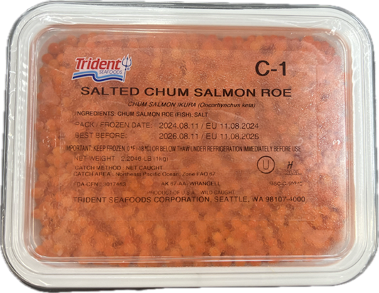 C-1 Salted Chum Salmon Roe, Net Caught Alaskan Red Caviar, Trident Seafoods, Kosher & Halal Salmon Ikura (Oncorhynchus Keta), 1kg/2.2lb