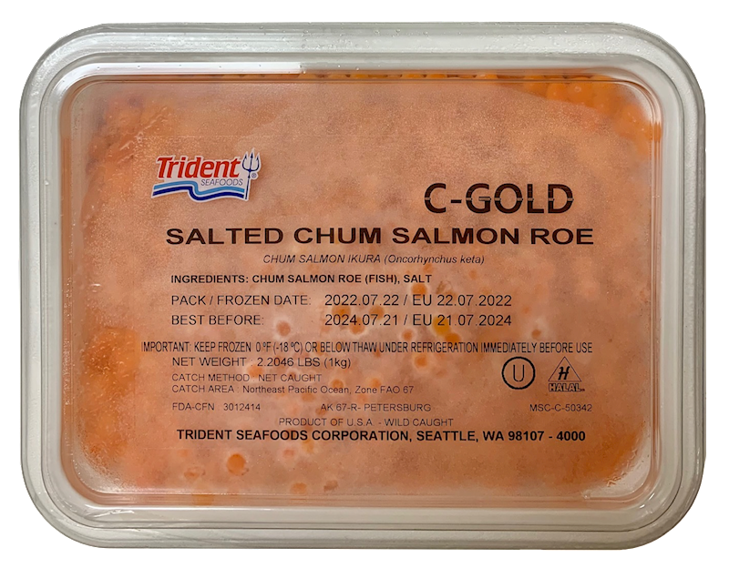 C-Gold Salted Chum Salmon Roe, Net Caught Alaskan Red Caviar, Trident Seafoods, Kosher & Halal Salmon Ikura (Oncorhynchus Keta), 1kg/2.2lb