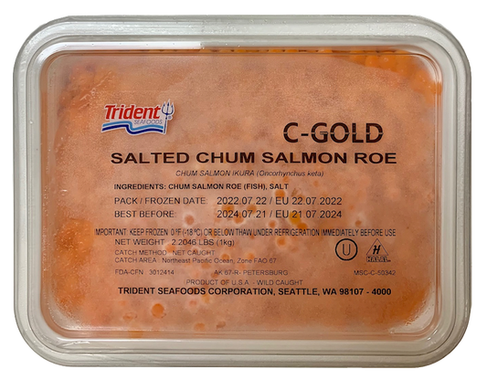 C-Gold Salted Chum Salmon Roe, Net Caught Alaskan Red Caviar, Trident Seafoods, Kosher & Halal Salmon Ikura (Oncorhynchus Keta), 1kg/2.2lb