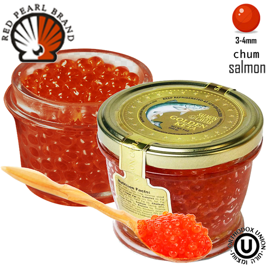 Golden Keta Wild Alaskan Salmon Red Caviar Glass Jar, Red Pearl Brand, Chum, 200g (PACK OF 12)
