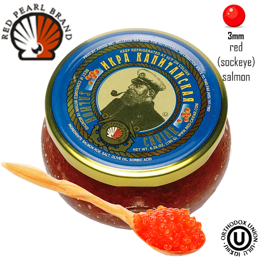 "Captain" Wild Alaskan Sockeye Salmon Red Caviar Glass Jar, Red Pearl Brand, 180g (PACK OF 12)