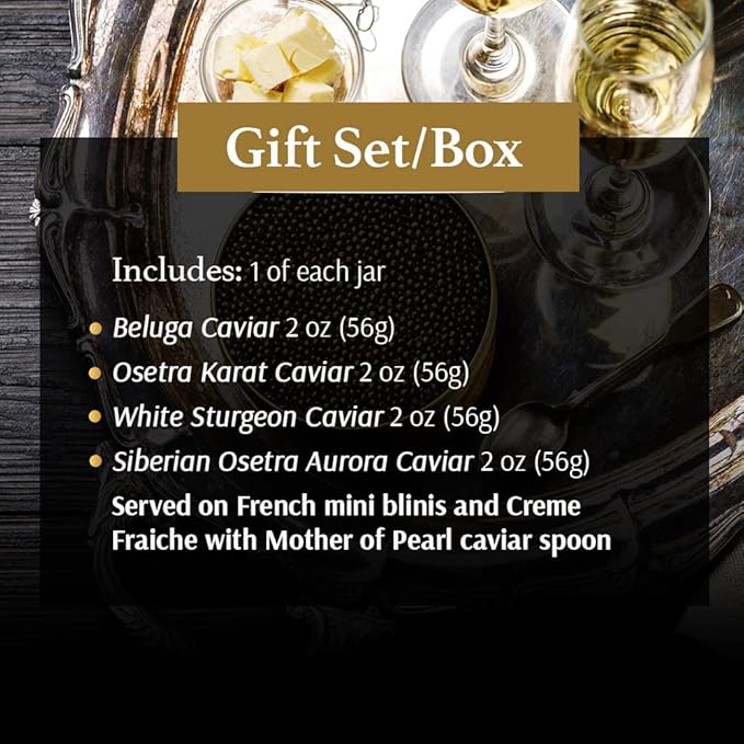 Supreme Black Caviar Gift Set (Beluga, Osetra, White Sturgeon & Siberian Osetra)