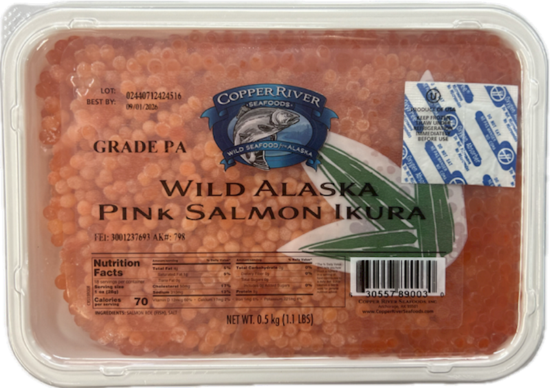 Wild Alaskan Pink Salmon Red Caviar, Copper River Seafoods, Kosher Whole Salmon Roe/Ikura, 500g/1.1lb (Pack of 2)