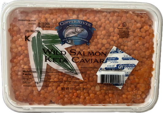 Wild Alaskan Salmon Keta Red Caviar, Copper River Seafoods, Kosher Whole Salmon Roe/Ikura, 500g/1.1lb (Pack of 2)