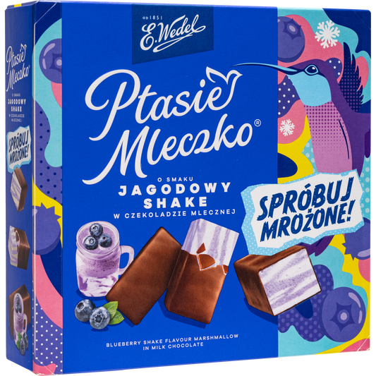 E. Wedel Limited Edition Ptasie Mleczko Polish Bird's Milk – Blueberry Shake in Milk Chocolate, 340g