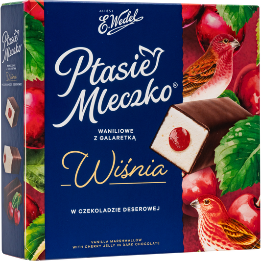 E. Wedel Limited Edition Ptasie Mleczko Polish Bird's Milk – Vanilla Marshmallow with Cherry Jelly in Dark Chocolate, 340g