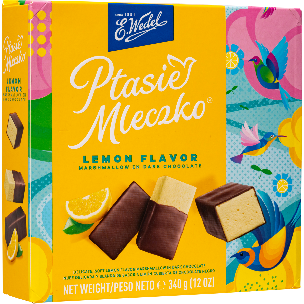 E. Wedel Ptasie Mleczko Polish Bird's Milk – Lemon Marshmallow in Dark Chocolate, 340g