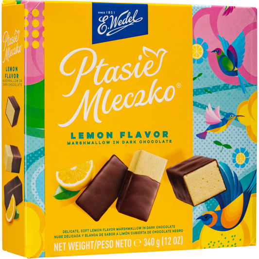 E. Wedel Ptasie Mleczko Polish Bird's Milk – Lemon Marshmallow in Dark Chocolate, 340g