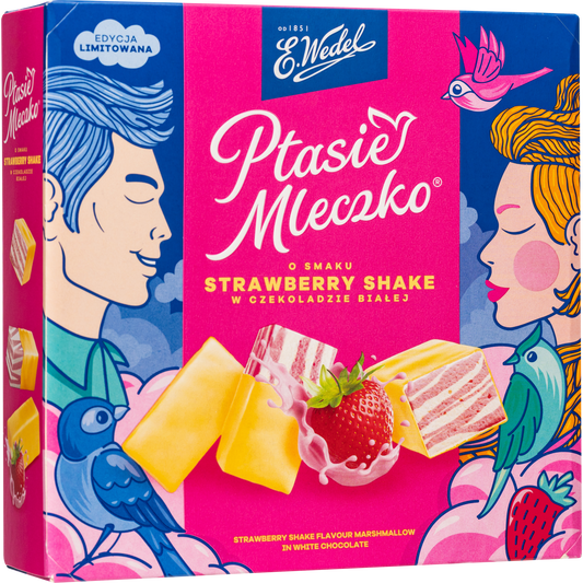 E. Wedel Limited Edition Ptasie Mleczko Polish Bird's Milk – Strawberry Shake in White Chocolate, 340g