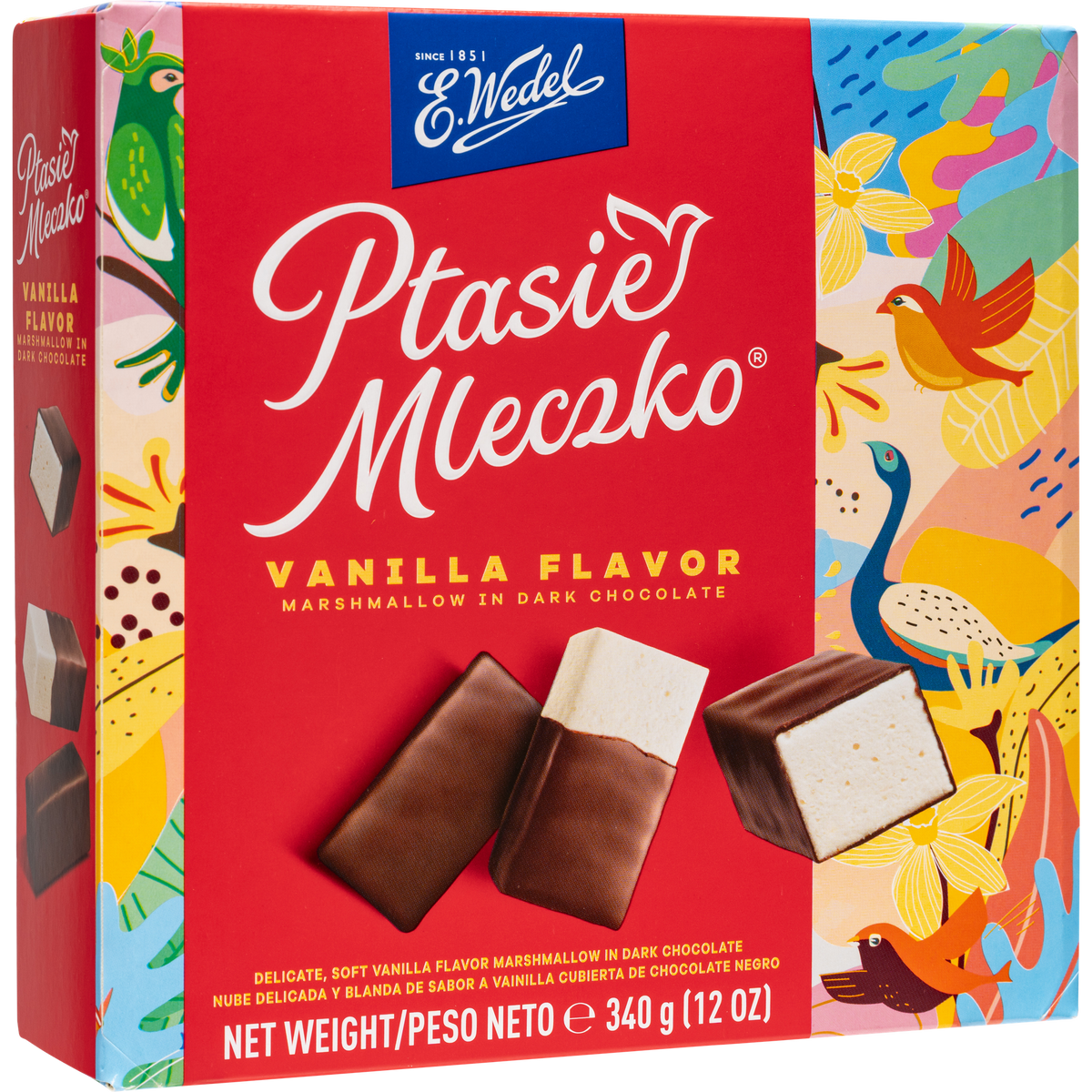 E. Wedel Ptasie Mleczko Polish Bird's Milk – Vanilla Marshmallow in Dark Chocolate, 340g