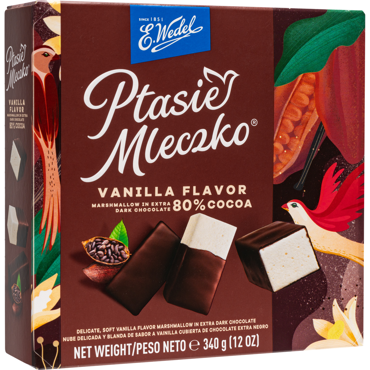 E. Wedel Ptasie Mleczko Polish Bird's Milk – Vanilla Marshmallow in 80% Extra Dark Chocolate, 340g