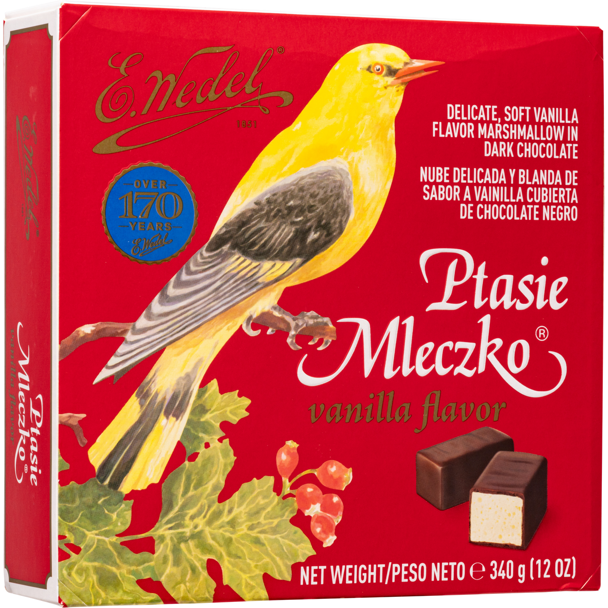 E. Wedel Vintage Ptasie Mleczko Polish Bird's Milk – Vanilla Marshmallow in Dark Chocolate, 340g