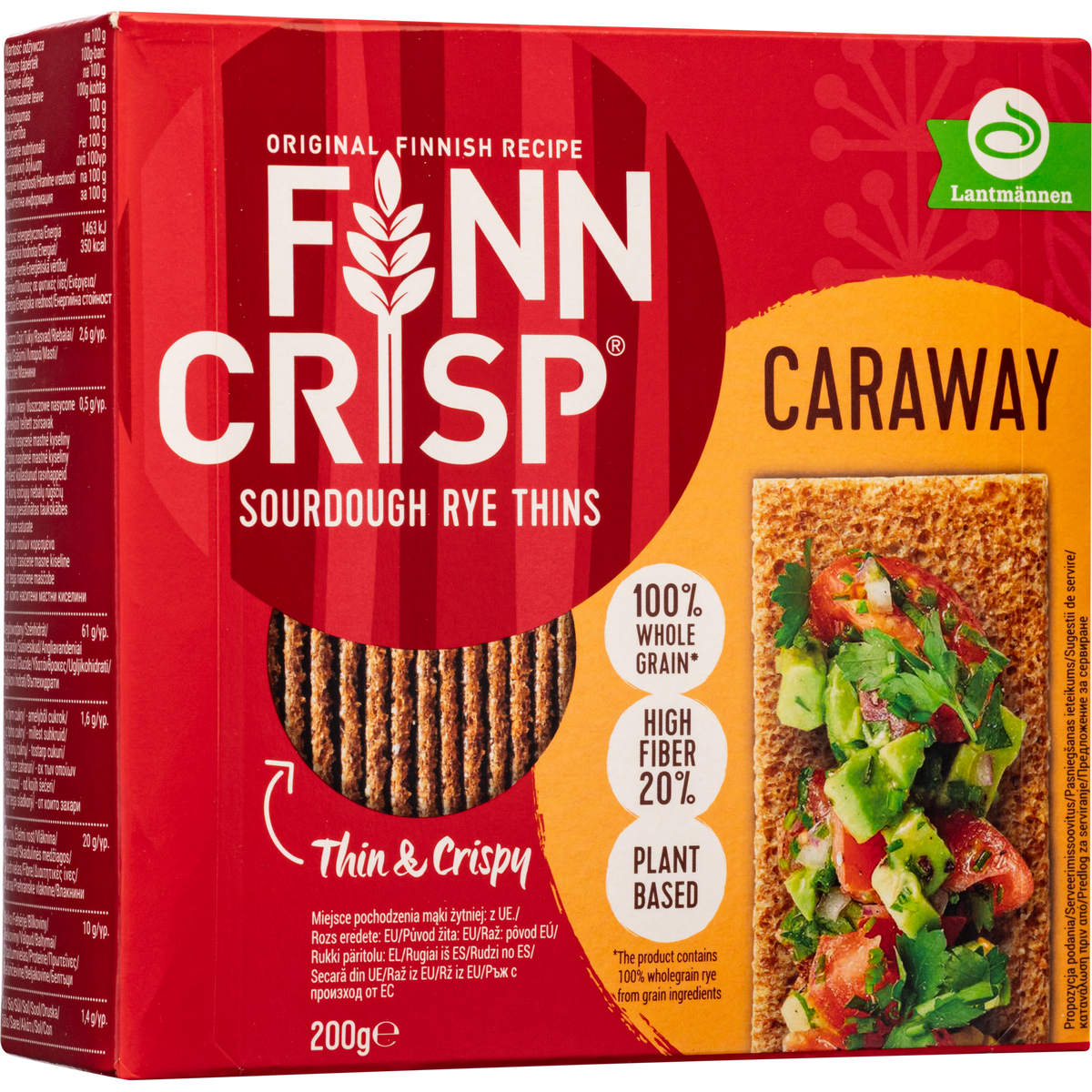 Finn Crisp Caraway Sourdough Rye Crispbread Thins, 100% Whole Grain, 7.05 oz (200 g)