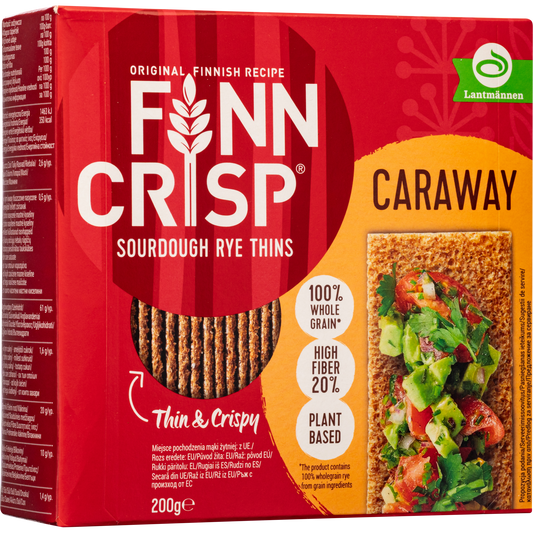 Finn Crisp Caraway Sourdough Rye Crispbread Thins, 100% Whole Grain, 7.05 oz (200 g)