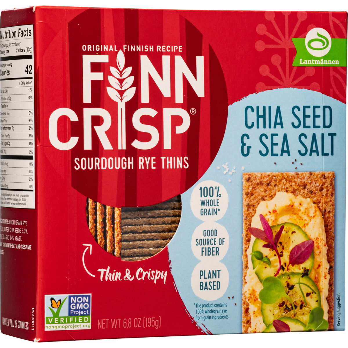 Finn Crisp Chia Seeds & Sea Salt Sourdough Rye Crispbread Thins, 6.8 oz (195 g)