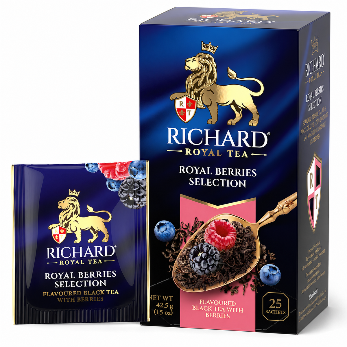 Richard Royal Berries Selection Black Tea Bags with Blueberry, Strawberry & Raspberry, 25-Sachet Gift Box, 42.5g