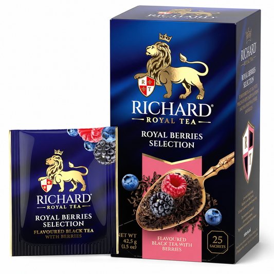 Richard Royal Berries Selection Black Tea Bags with Blueberry, Strawberry & Raspberry, 25-Sachet Gift Box, 42.5g