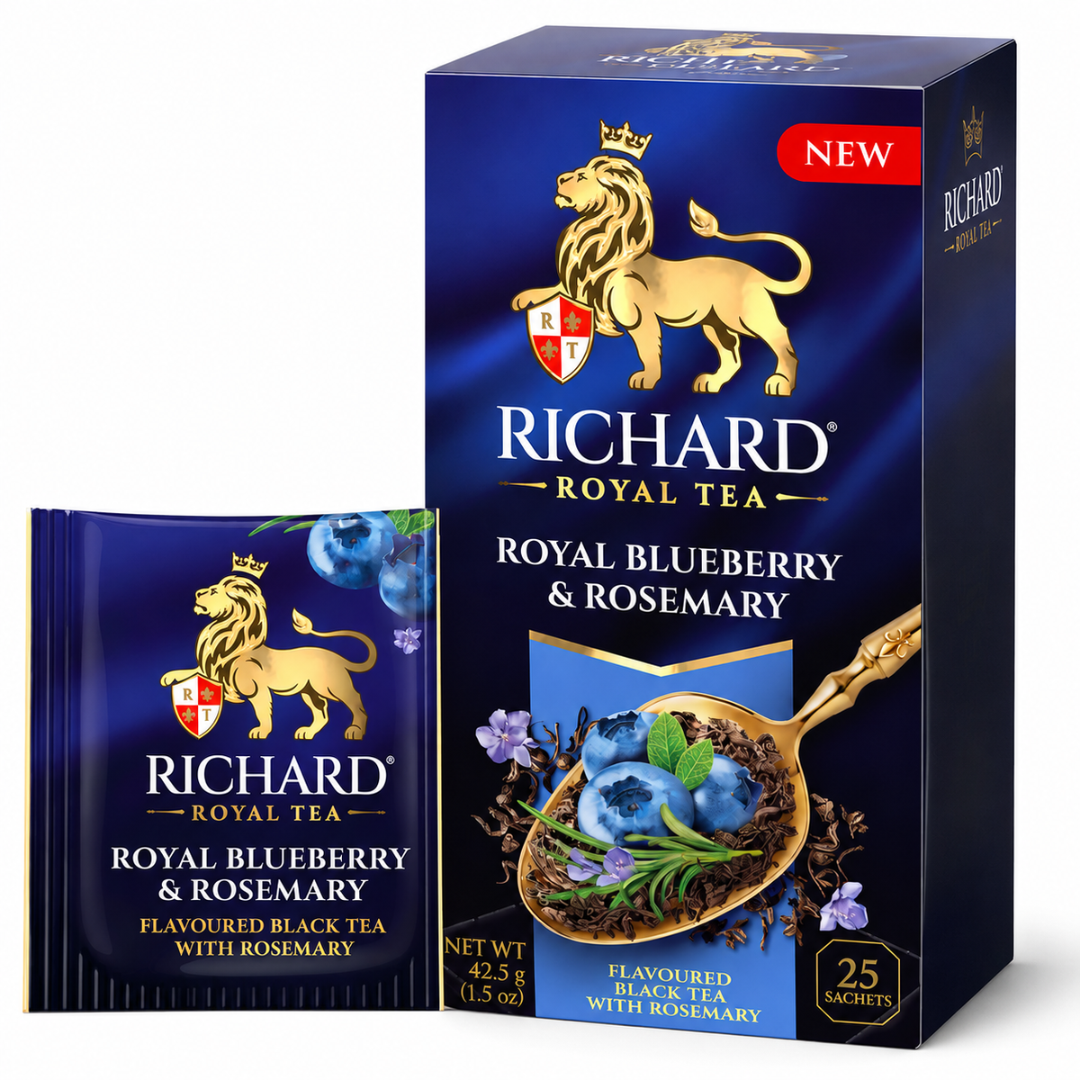 Richard Royal Blueberry & Rosemary Black Tea Bags with Apple, Mint & Bilberry, 25-Sachet Gift Box, 42.5g