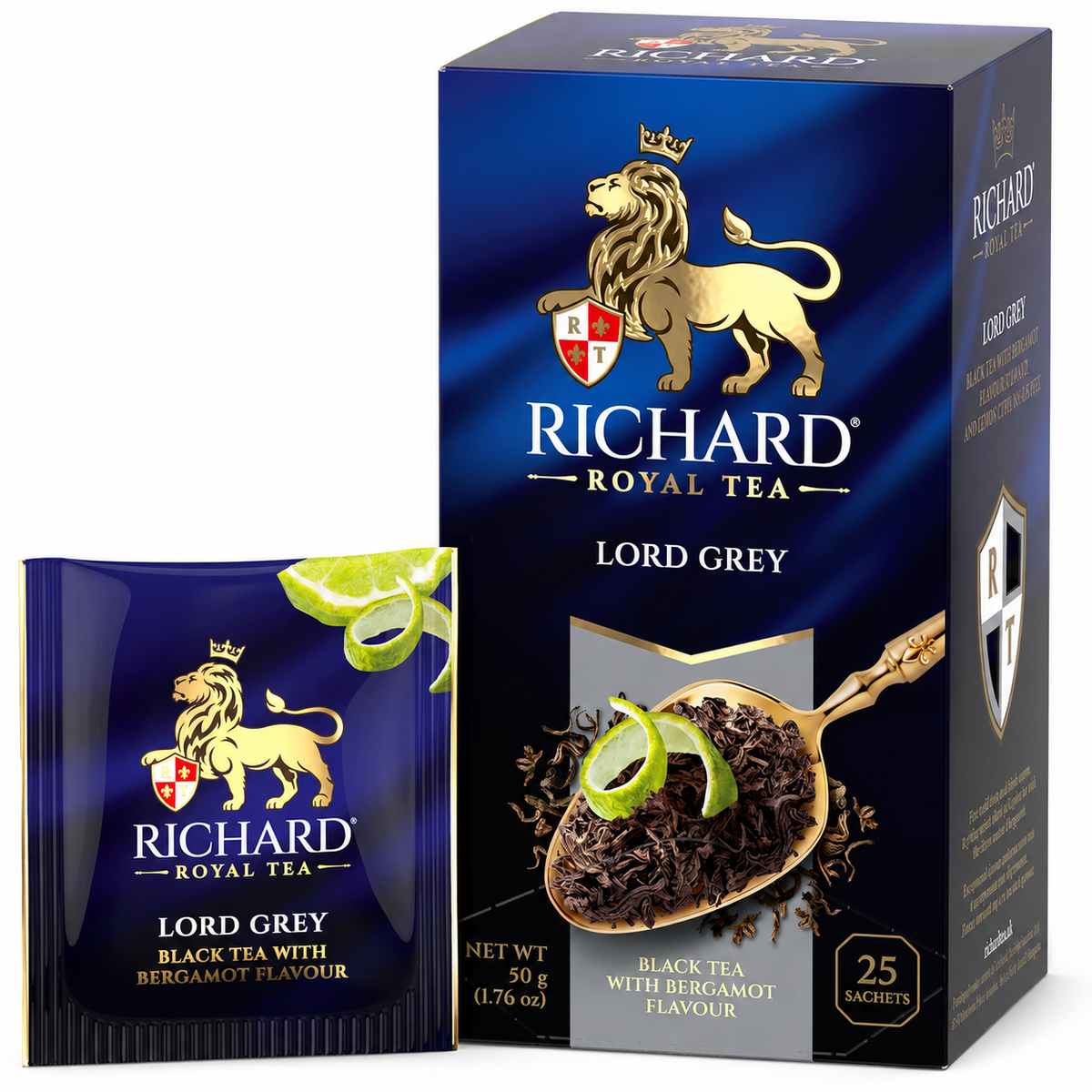 Richard Royal Lord Grey Earl Grey Black Tea Bags with Bergamot & Lemon Peel, 25-Sachet Gift Box, 50g
