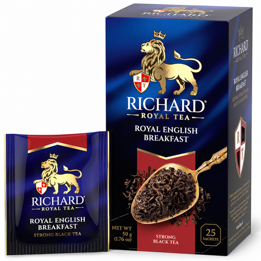Richard Royal English Breakfast Black Tea Bags, Strong Full-Bodied Blend, 25-Sachet Gift Box, 50g