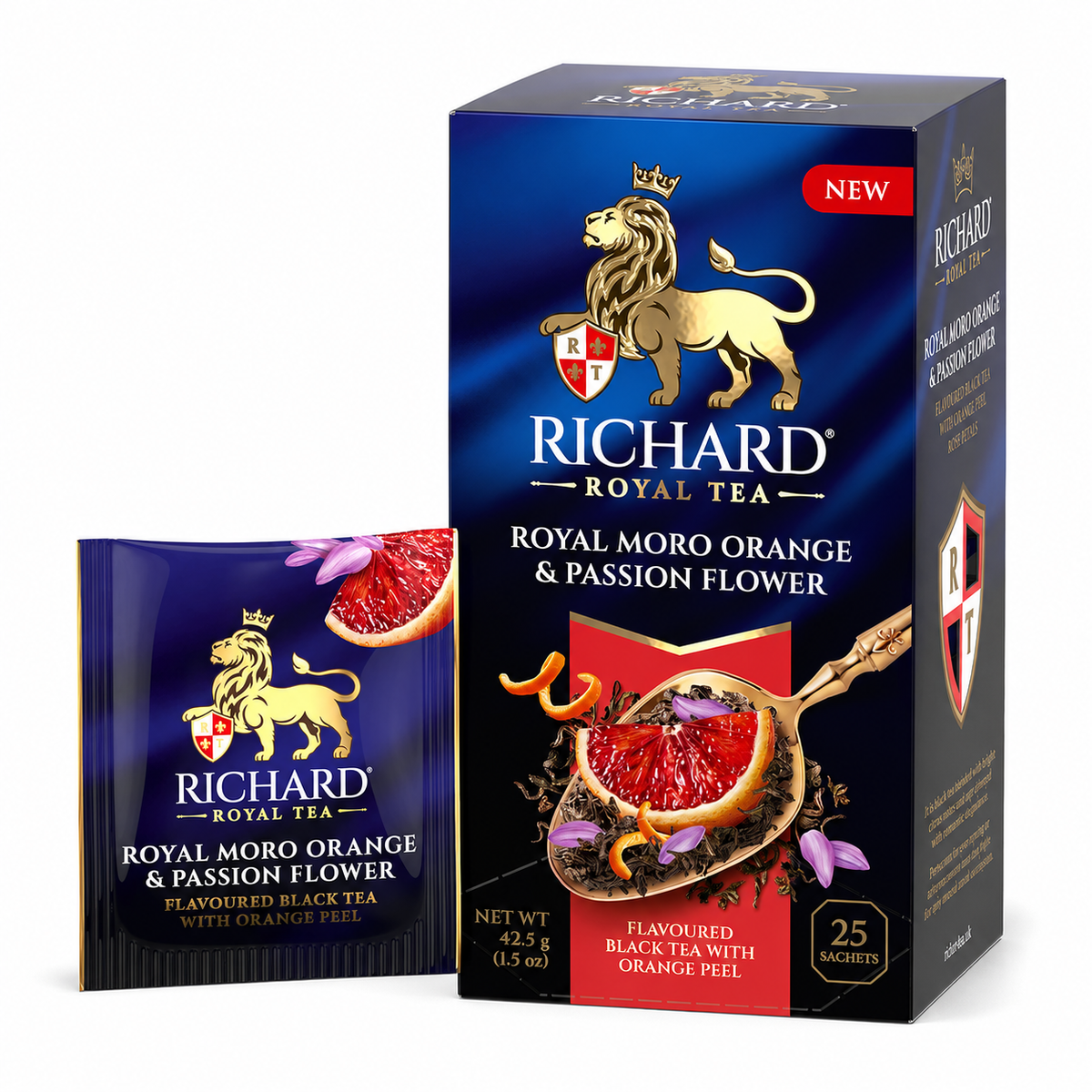 Richard Royal Moro Orange & Passion Flower Black Tea Bags with Jasmine & Rose, 25-Sachet Gift Box, 42.5g