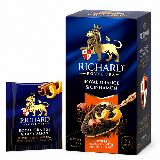 Richard Royal Orange & Cinnamon Black Tea Bags with Citrus Zest & Spice, 25-Sachet Gift Box, 50g
