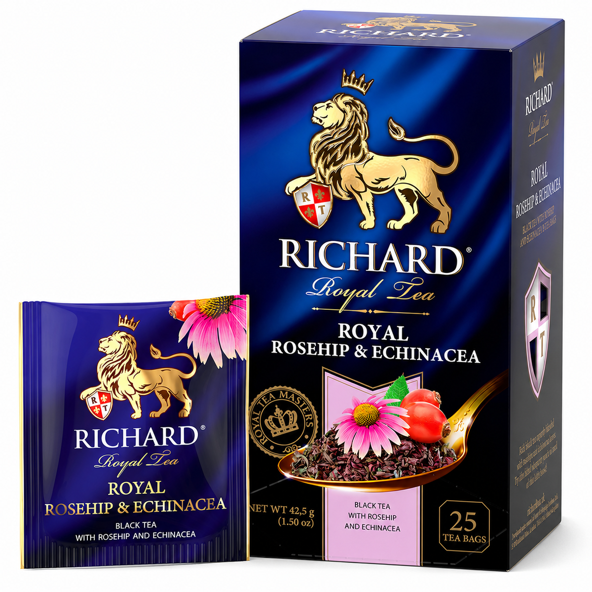 Richard Royal Rosehip & Echinacea Black Tea Bags with Lemongrass & Blackcurrant Leaf, 25-Sachet Gift Box, 42.5g