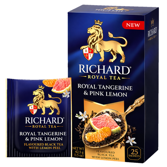 Richard Royal Tangerine & Pink Lemon Black Tea Bags with Citrus Zest & Botanicals, 25-Sachet Gift Box, 42.5g