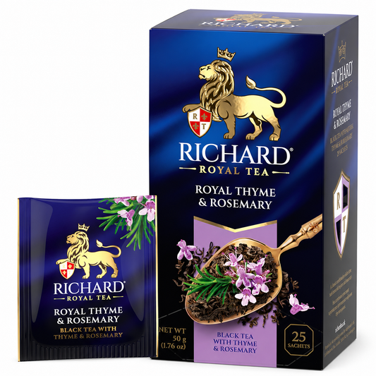 Richard Royal Thyme & Rosemary Black Tea Bags, Herbal Botanical Blend, 25-Sachet Gift Box, 50g