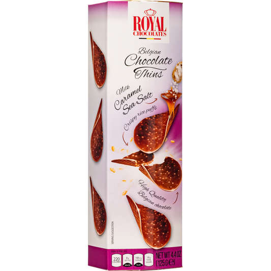 Royal Chocolates Belgian Milk Chocolate Thins with Caramel & Sea Salt, 4.4 oz (125 g)
