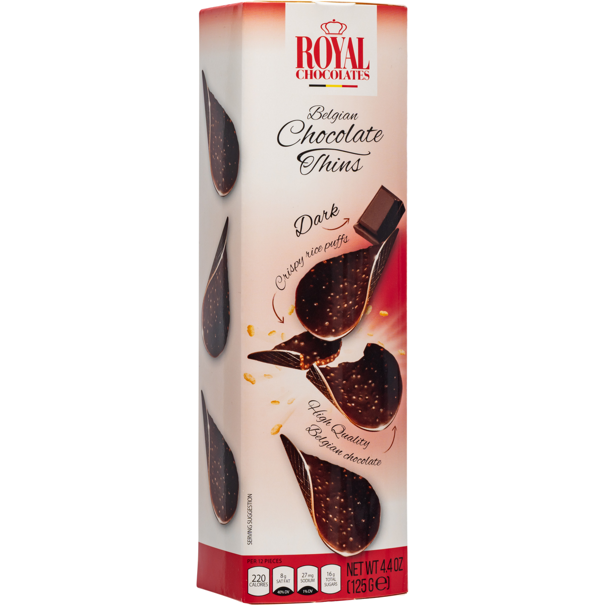 Royal Chocolates Belgian Dark Chocolate Thins with Crispy Rice Puffs, 4.4 oz (125 g)