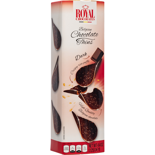 Royal Chocolates Belgian Dark Chocolate Thins with Crispy Rice Puffs, 4.4 oz (125 g)