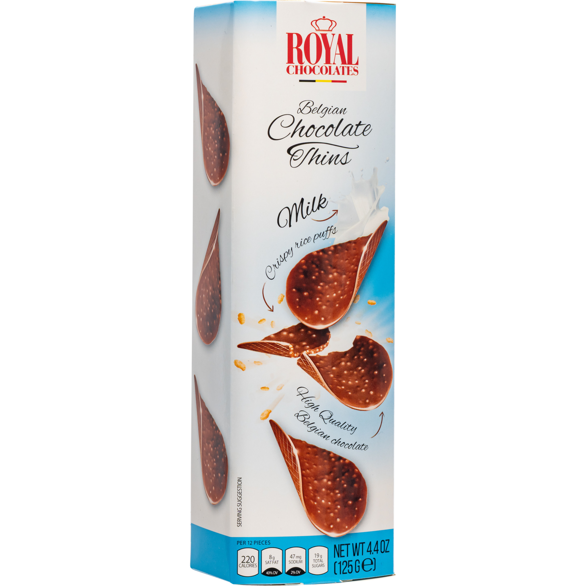 Royal Chocolates Belgian Milk Chocolate Thins with Crispy Rice Puffs, 4.4 oz (125 g)