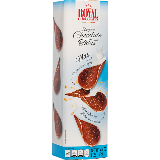Royal Chocolates Belgian Milk Chocolate Thins with Crispy Rice Puffs, 4.4 oz (125 g)