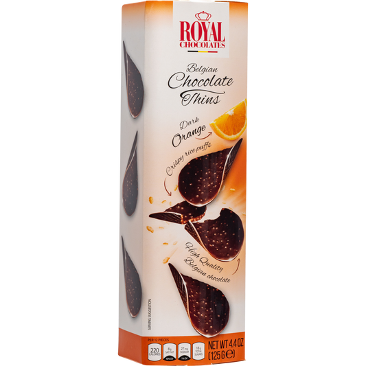 Royal Chocolates Belgian Dark Chocolate Orange Thins with Crispy Rice Puffs, 4.4 oz (125 g)