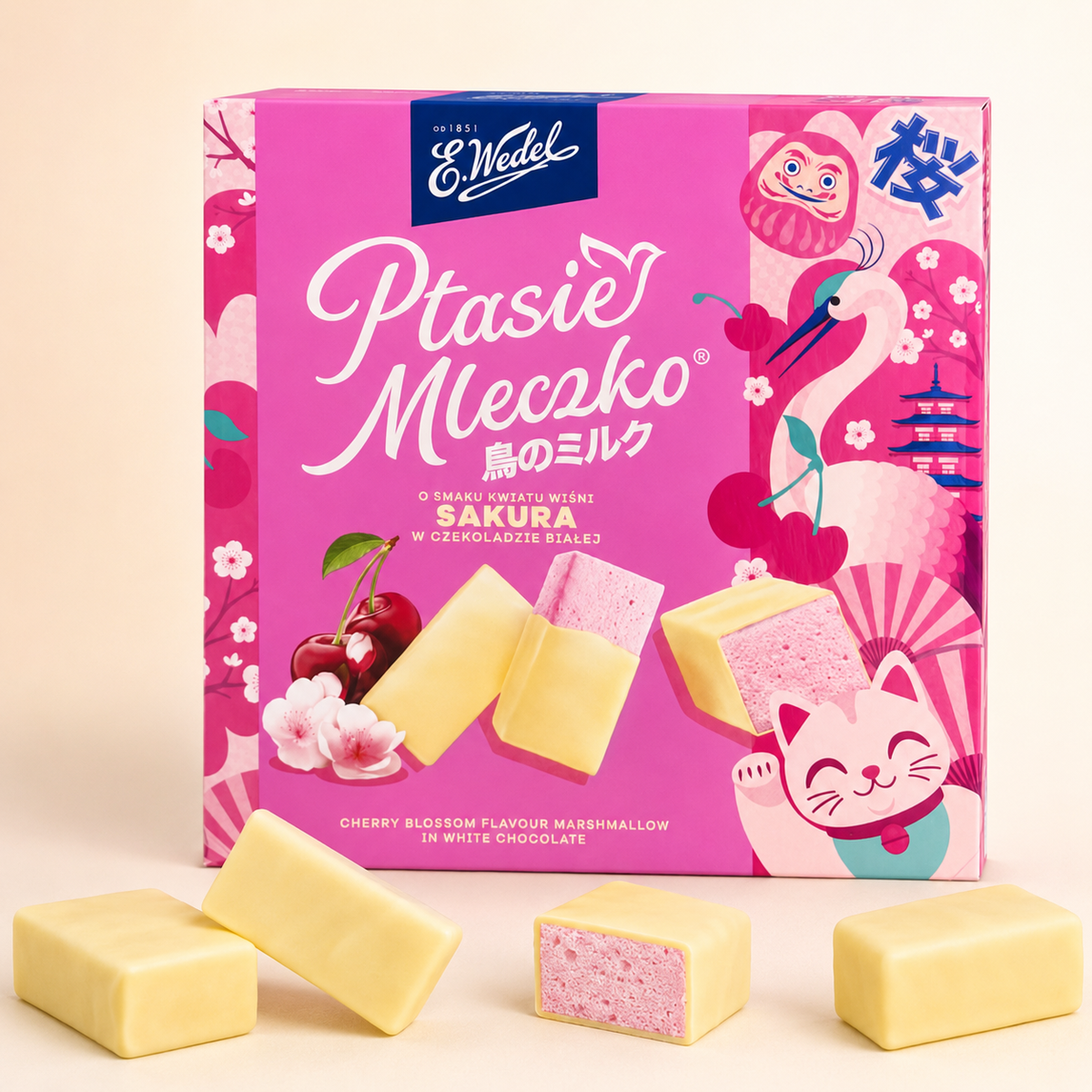E. Wedel Limited Edition Ptasie Mleczko Polish Bird's Milk – Sakura Cherry Blossom in White Chocolate, 340g