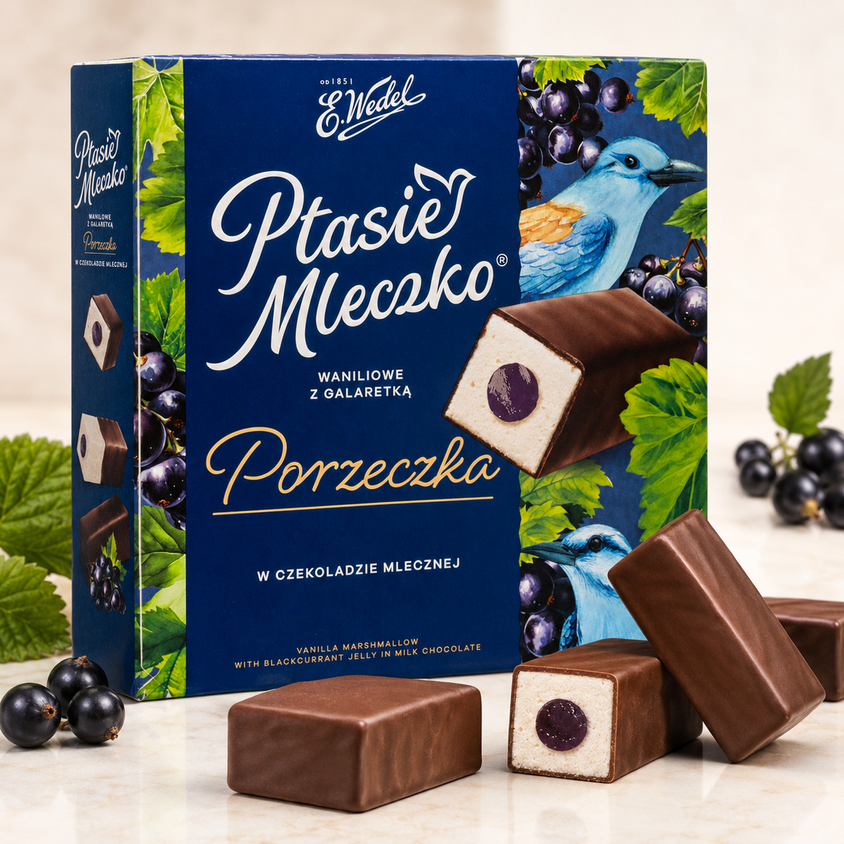 E. Wedel Limited Edition Ptasie Mleczko Polish Bird's Milk – Vanilla Marshmallow with Blackcurrant Jelly in Milk Chocolate, 340g