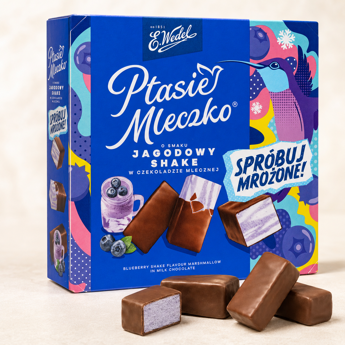 E. Wedel Limited Edition Ptasie Mleczko Polish Bird's Milk – Blueberry Shake in Milk Chocolate, 340g