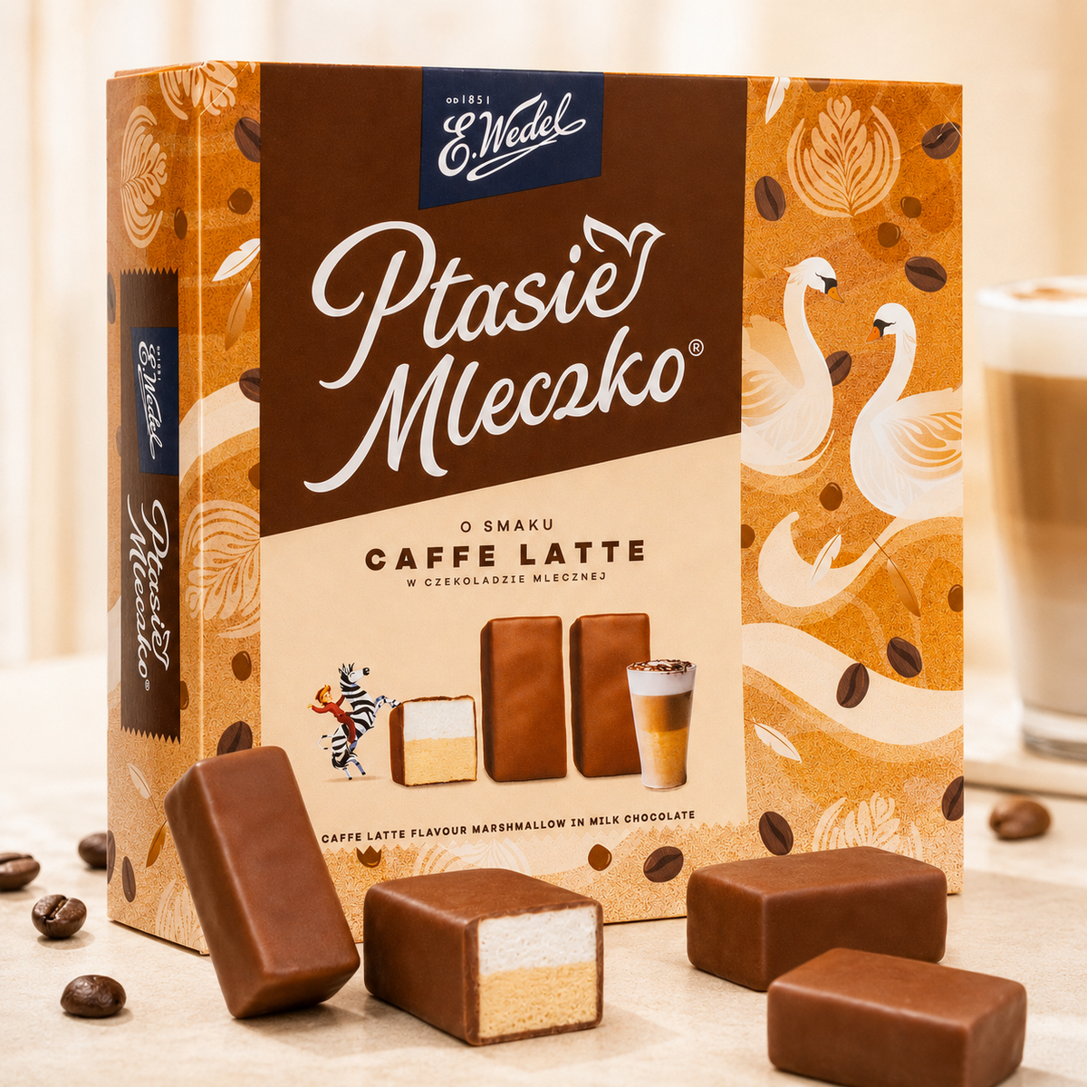 E. Wedel Ptasie Mleczko Polish Bird's Milk – Caffe Latte Marshmallow in Milk Chocolate, 340g