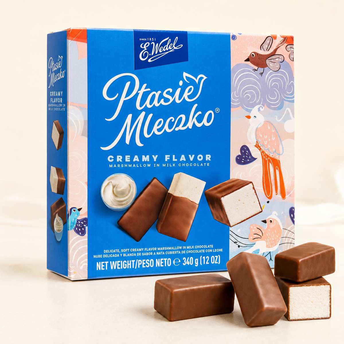 E. Wedel Ptasie Mleczko Polish Bird's Milk – Creamy Marshmallow in Milk Chocolate, 340g
