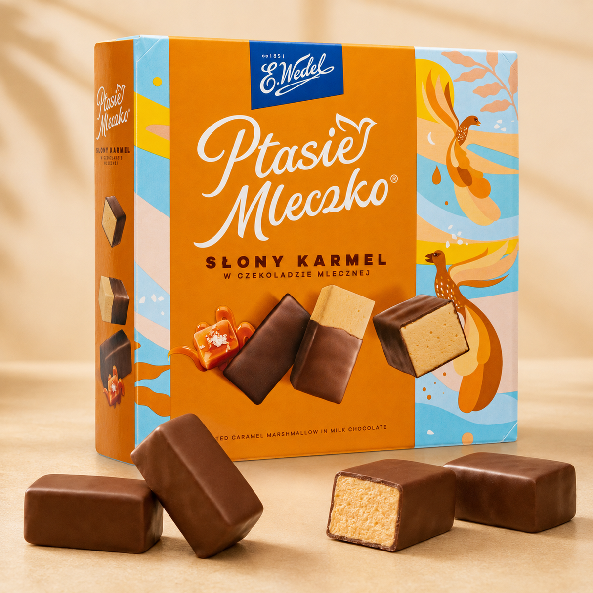 E. Wedel Ptasie Mleczko Polish Bird's Milk – Salted Caramel Marshmallow in Milk Chocolate, 340g