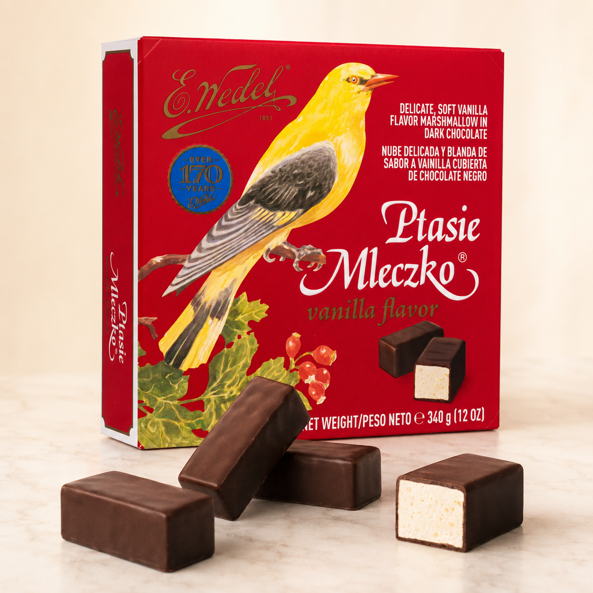 E. Wedel Vintage Ptasie Mleczko Polish Bird's Milk – Vanilla Marshmallow in Dark Chocolate, 340g