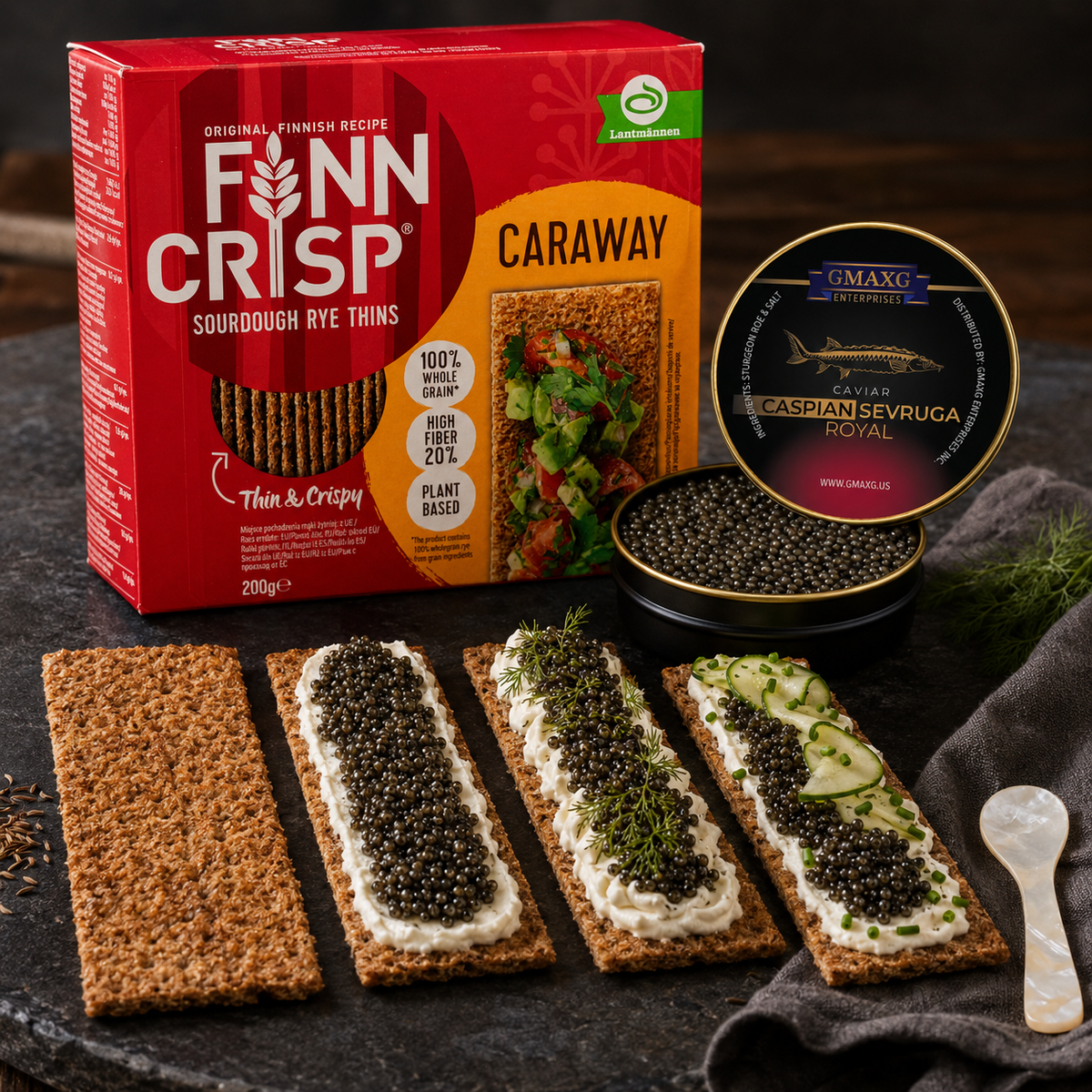Finn Crisp Caraway Sourdough Rye Crispbread Thins, 100% Whole Grain, 7.05 oz (200 g)
